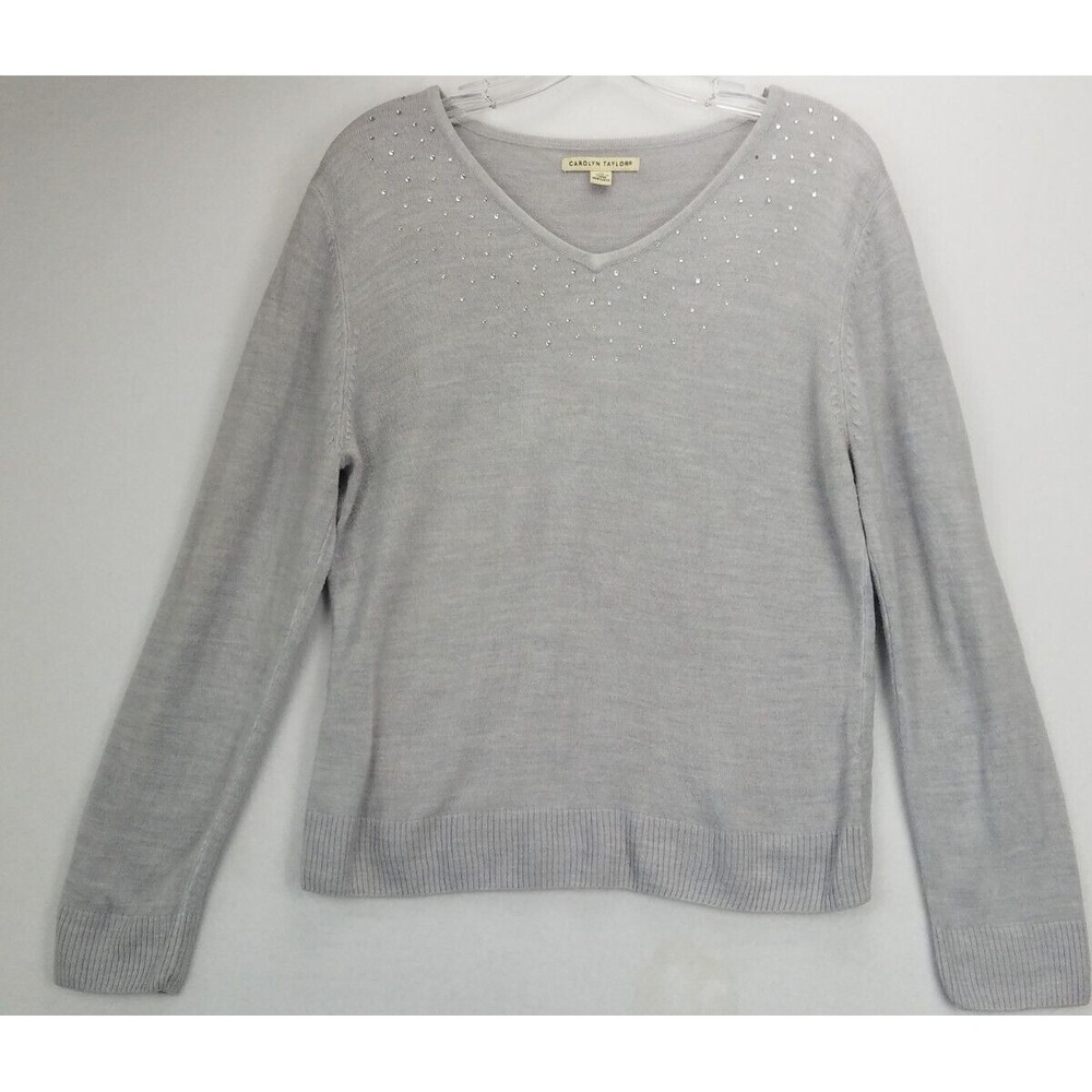 Carolyn Taylor Womens Sweater SZ XL Knit Top Gray Bling Sparkle‎ on Top